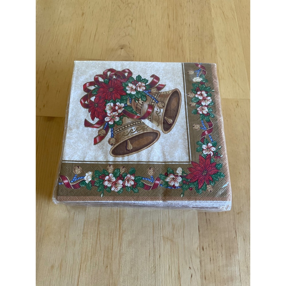 Amscan Classic Bell Christmas Luncheon Napkins 36 Count 3-Ply Holiday Poinsettia